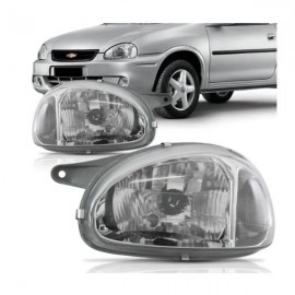 Farol Corsa 2000 a 2002 Classic 2003 a 2010 - Carcaa Cinza - Pisca Cristal - Lente Lisa